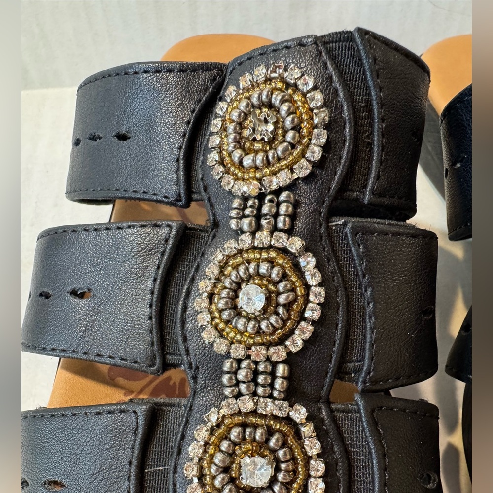 Easy Street Black Beaded Sandals - Picture 4 of 8